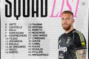 尤文意大利杯名单：伊尔迪兹、孔塞桑、戴维在列，佩林、DV9缺席